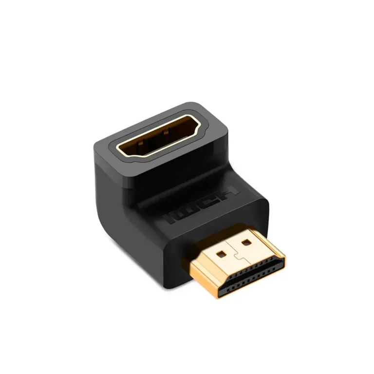 Adaptador HDMI 90 Fêmea para HDMI Macho Dourado