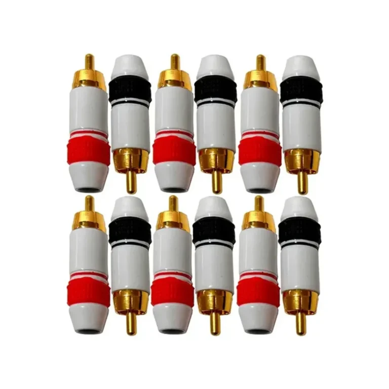 Plug RCA Esmaltado Branco Ponta Dourada - Vermelho