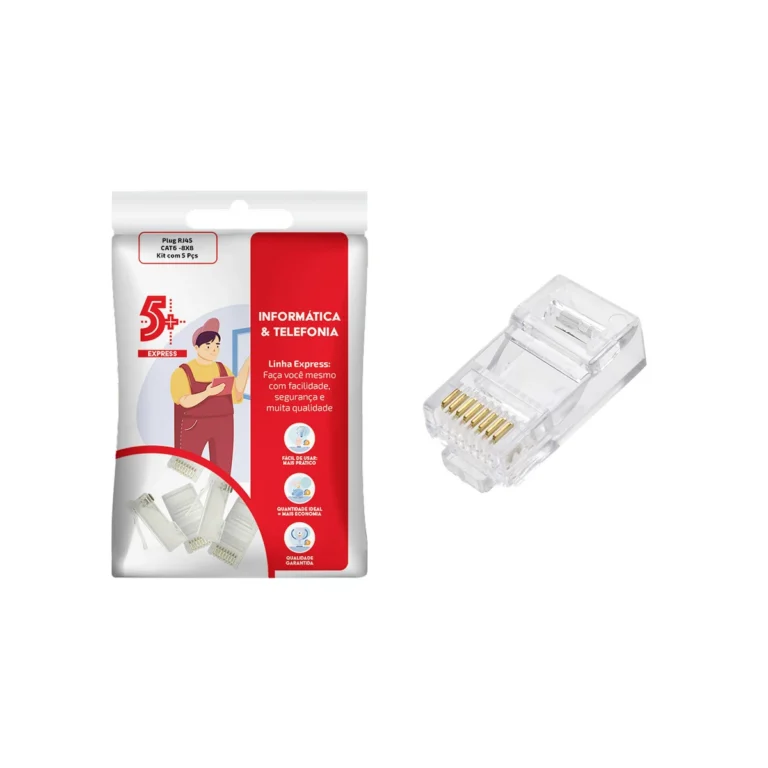 Plug RJ45 - CAT6 - 8x8 - Kit com 5 Pcs