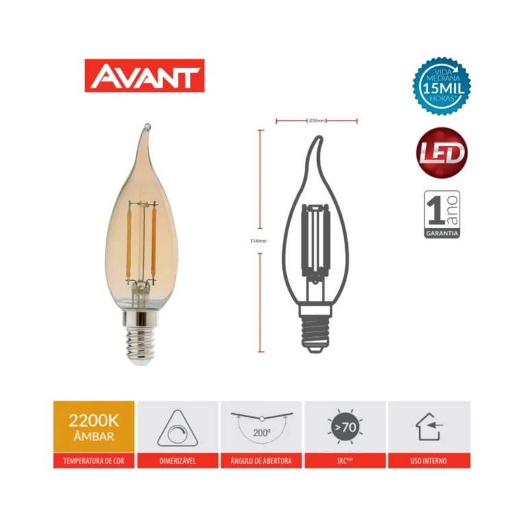 LED - Retro - Vela - Chama - E14 - Amb2200K - 2W - 127V