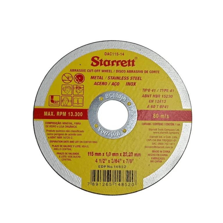 Disco Corte Abra P/Inox 115 x 1,0 x 22,2 mm Starret