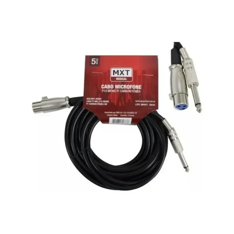 Cabo Microfone Prof. P10 Mono + Cannon Fêmea 5M