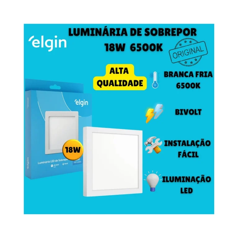 Luminária Sobrepor 18W Quadrado 6500K