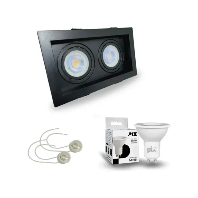 Spot Duplo Recuado MR16 Quadrado Preto Pix