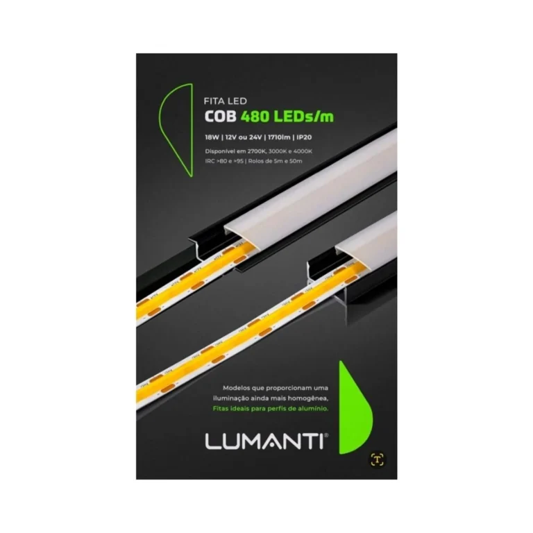 Fita LED 12V C/ 480 Leds Cob 3000K 18W Lumanti