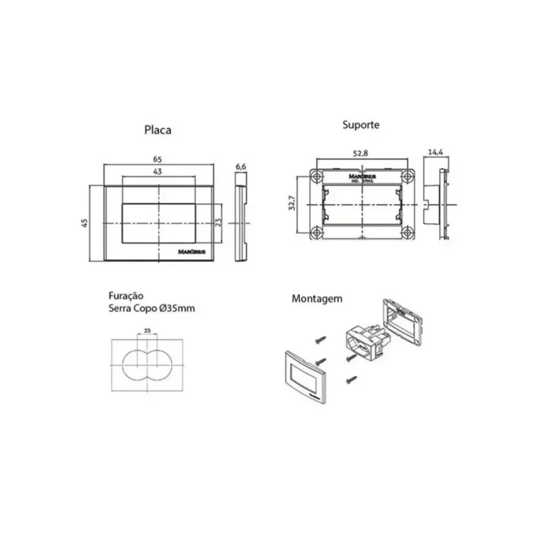 Conj Tom 2P+T 20A P/ Movel 65x45 Br Sleek Margirus
