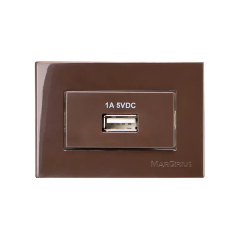Conj Tomada Carregador USB 1A P/ Movel 65x45 Marrom Sleek Margirus