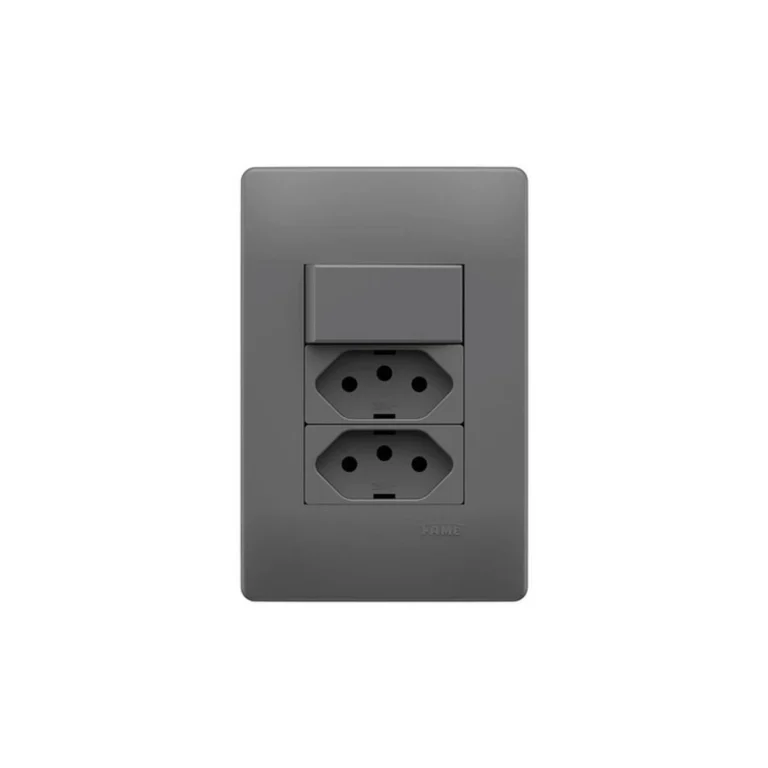 1 Interruptor Simples e 2 Tomadas Onix 2P+T 10A/250V com Placa Fame