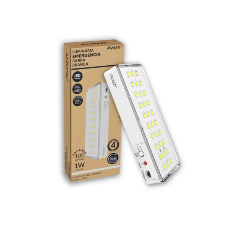 Luminária Emergencia Barra LED 6K 30Leds - 12x5 cm Branca Avant