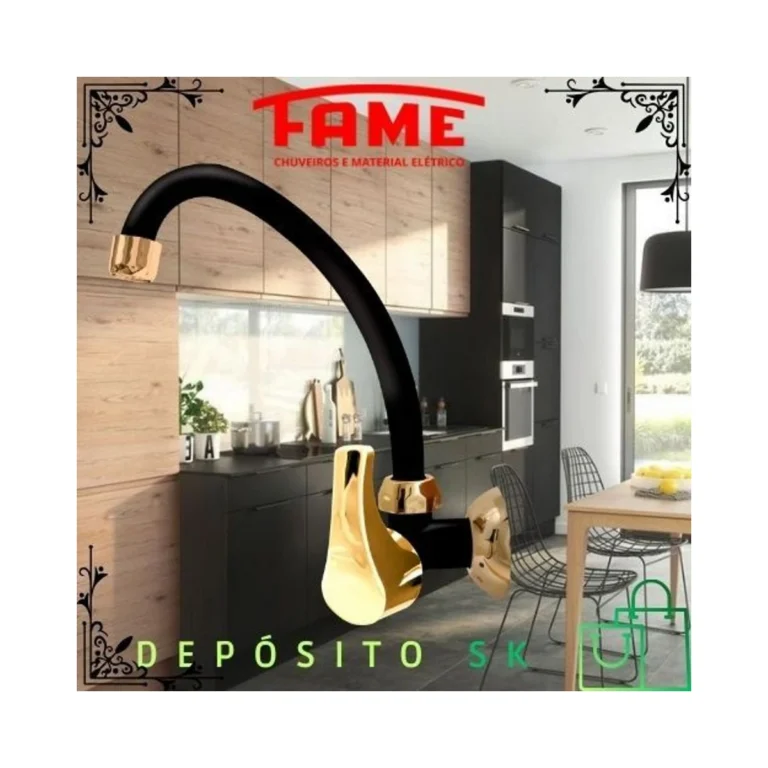 Torneira Cro. Premium Quadra Acquafam Parede de Cozinha Bica Alta - Fame