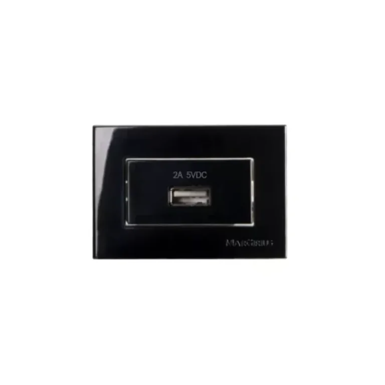 Conj Tomada Carregador USB 2A P/ Movel 65x45 Ebony Sleek Margirus
