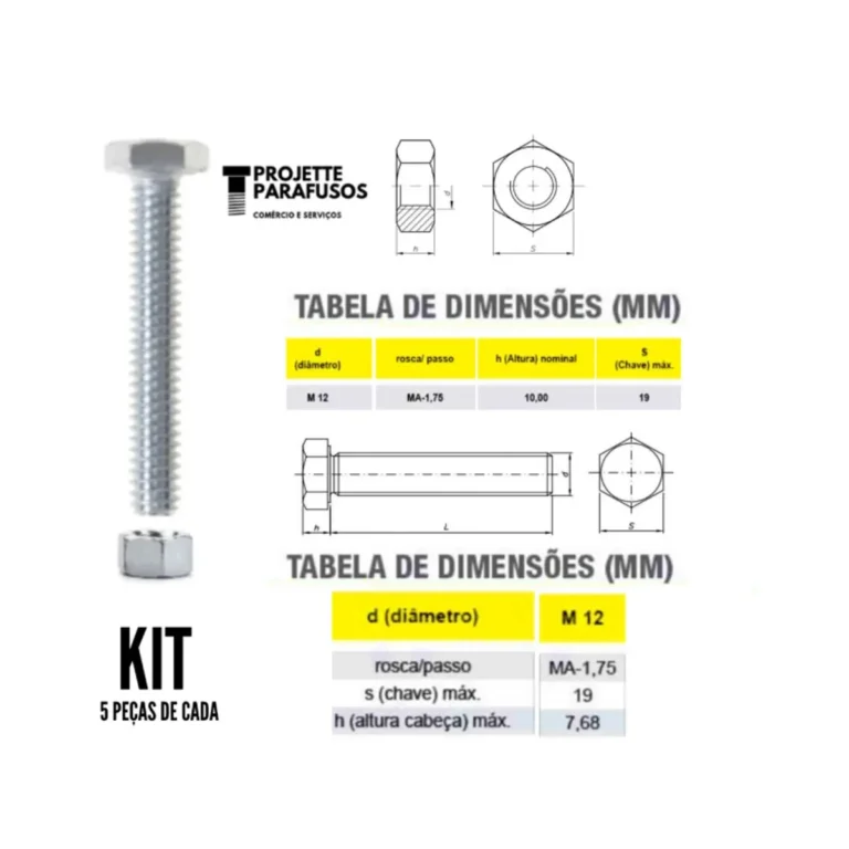 Parafuso Maq. M12 - 1,75x200 Rosca 120 mm + Porca G.Fogo
